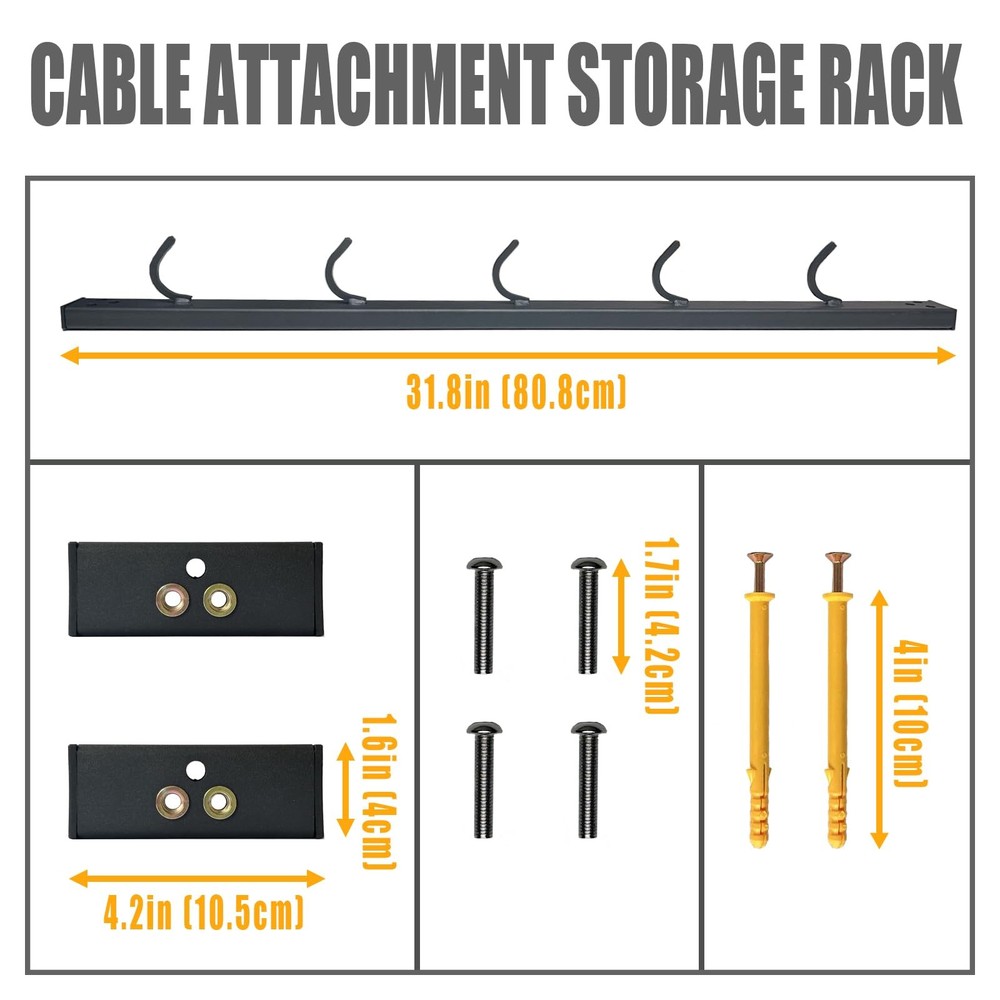 Wall Mounted Lat Pull Down Bar Organizer Hooks Home Gym Storage Rack Cable
