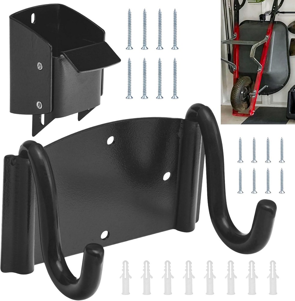 Wheelbarrow Storage Bracket - 90 lbs Capacity, Heavy Duty Hook Black