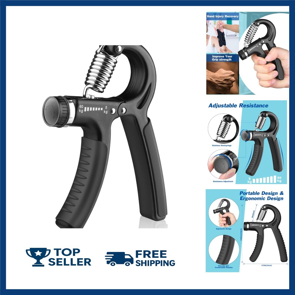 1 Pcs Hand Grip Strengthener Exerciser Workout Squeezer, black