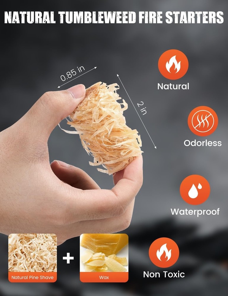 150pcs Fire Starter, Natural Tumbleweed Fire Starters for Campfires, Fireplac...