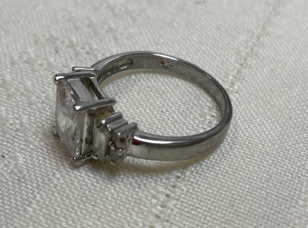 Sterling Silver 925 CZ Engagement Statement Ring Emerald Cut CZ Size 8.25