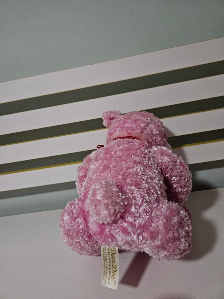 DAN DEE TEDDY BEAR PINK HOOK N LOOP ON HANDS RED NOSE SHINY MATERIAL 24CM
