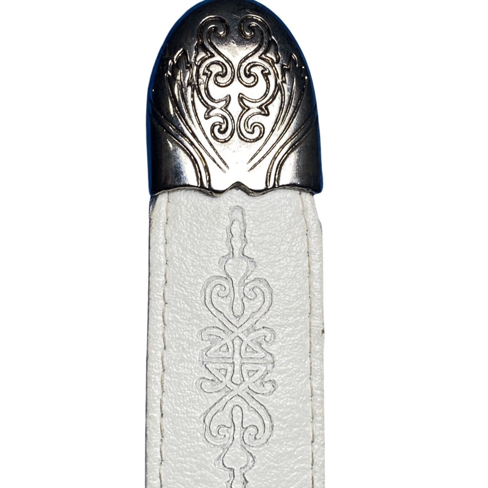ZIG ZAG White Leather Western Belt SZ MED