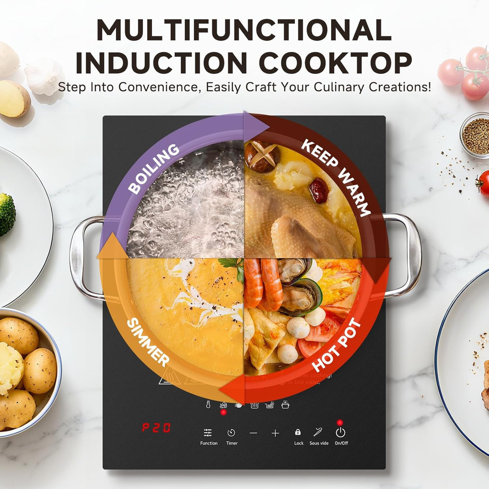 1800W Portable Induction Cooktop with 74 Temp Settings & Timer