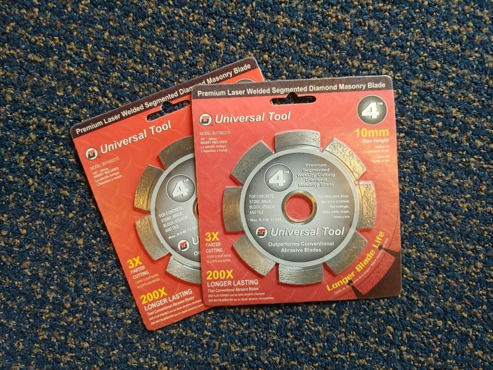 Two New Universal Tool 4" Premium Laser Welded Segmented Diamond Masonry Blades