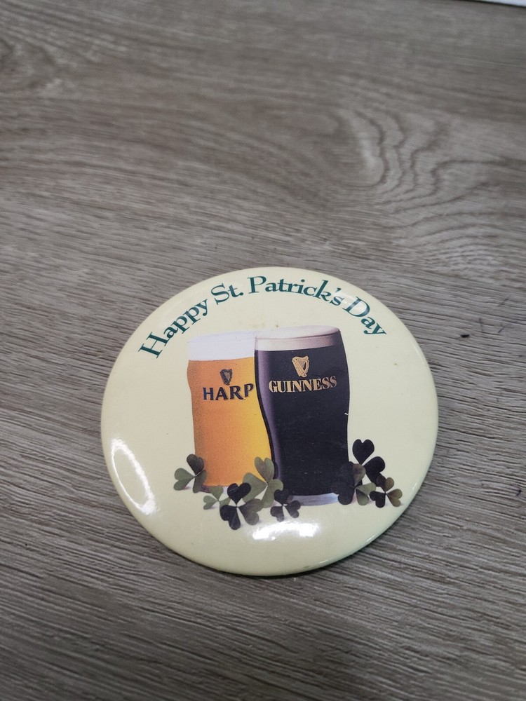1996 Pin Button Harp & Guinness Beers 'Happy St Patrick's Day' Button 3" NOS