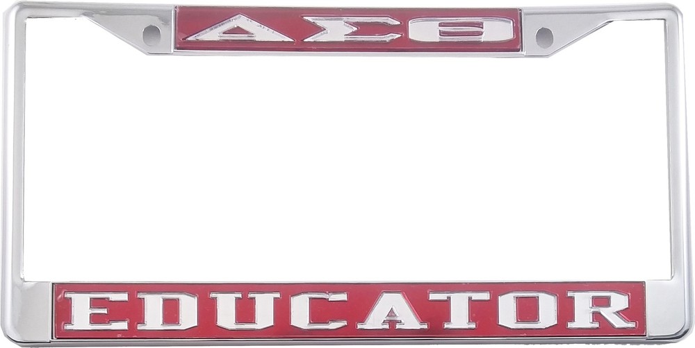 Delta Sigma Theta Educator License Plate Frame [Silver Standard Frame - Red/S...