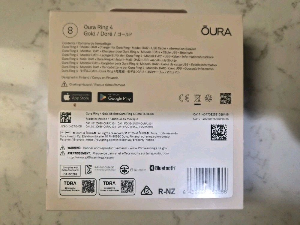 Oura Ring Gen 4, Size 8, Gold