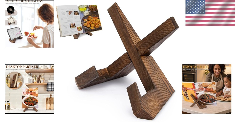 Multi-Functional Wooden Cookbook Stand - Elegant Kitchen Display Solution