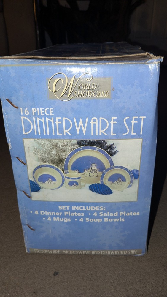 16 Piece Snowman Dinnerware Set | World Showcase Rare Pattern Set New In Box
