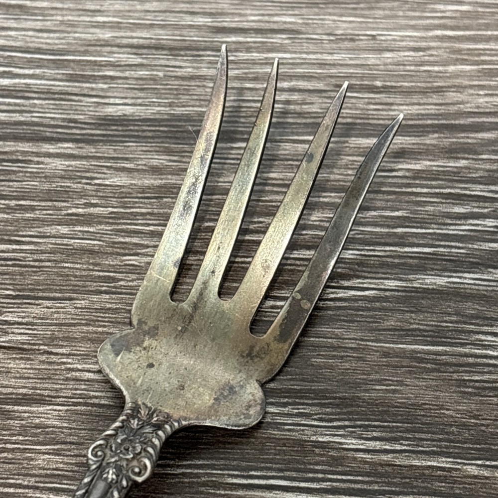 PAT 1899 Sterling Silver Ornate Floral Handle Serving Fork