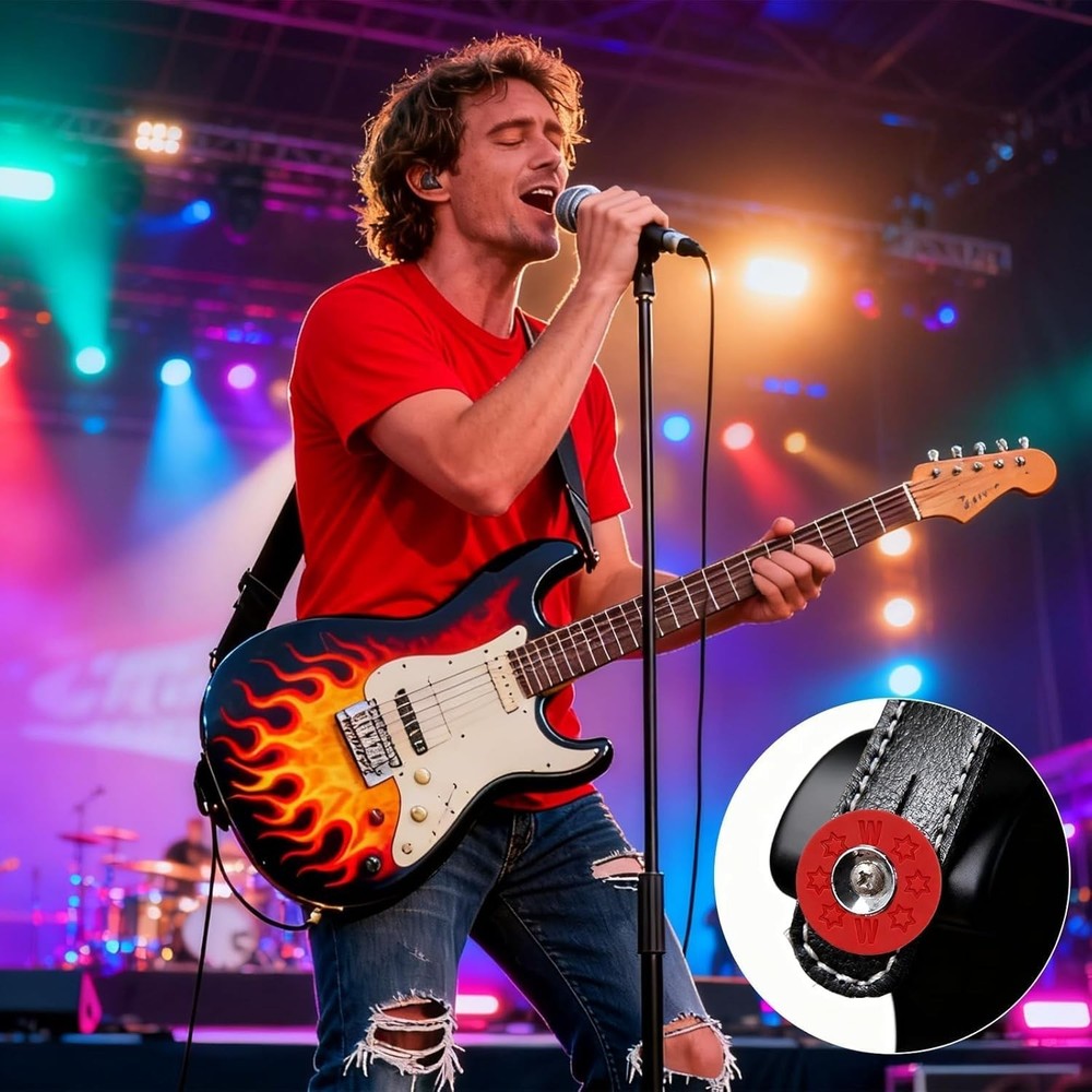 24PCS Silicone Guitar Strap Locks - Secure Strap Blocks & Rubber Strap Locks, Bl