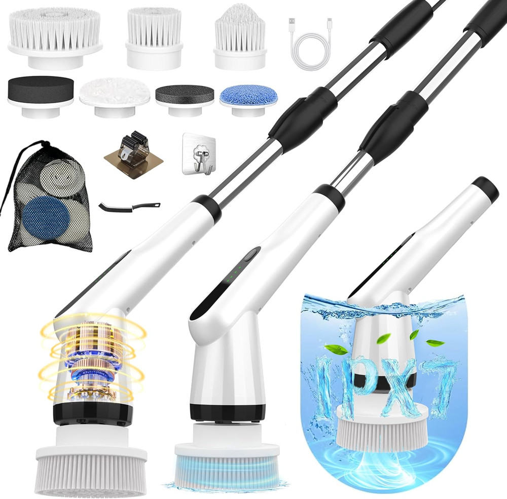 Electric Spin Scrubber,  IPX7 Shower Scrubber with 7 Replaceable Brush Heads & R