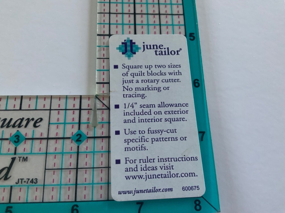 June Tailor 8.5" Outer 4.5" Inner Plastic Quilters Square Ruler