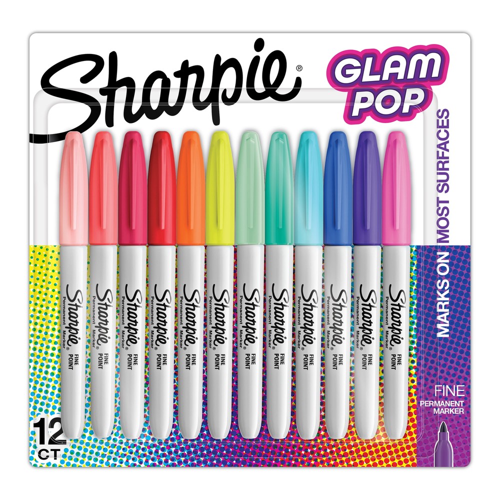 Sharpie Glam Pop Permanent Markers, Fine Point, 12 Count