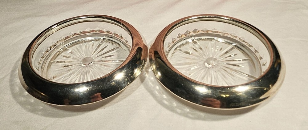 Two WEBSTER Sterling Rimmed Cigarette Ashtrays with Star Pattern Crystal Dish