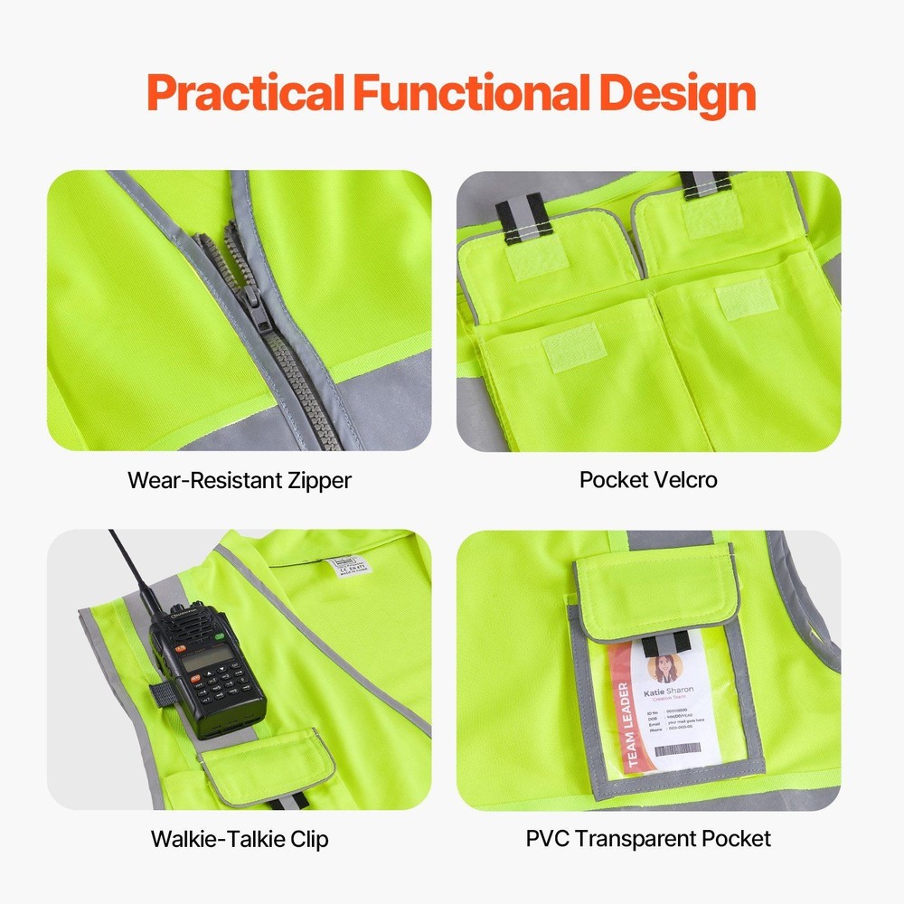 Yellow Vest High Visibility with 10 Pockets 360° Reflective Security Feature