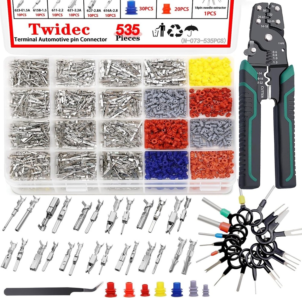 Comprehensive 535Pcs Wire Connector Kit with Crimping Tool - 26 Types Included