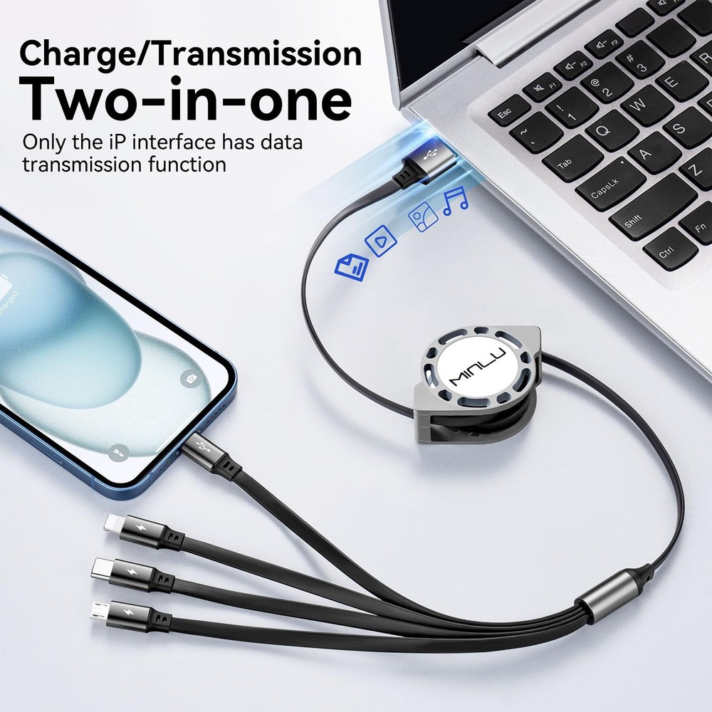 MINLU Multi Charging Cable 4A, 2Pack 4Ft Retractable Multi Fast Charger Cable, M