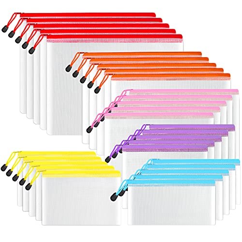 Multisize Mesh Zipper Pouch (6 Colors, 30 Packs), Mesh 6-Size Multicolored