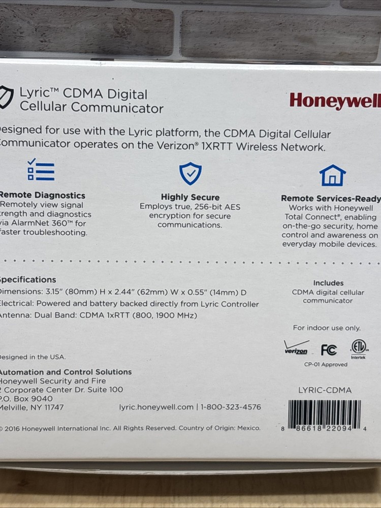 Honeywell Lyric CDMA Digital Cellular Communicator Indoor Transmitter Security