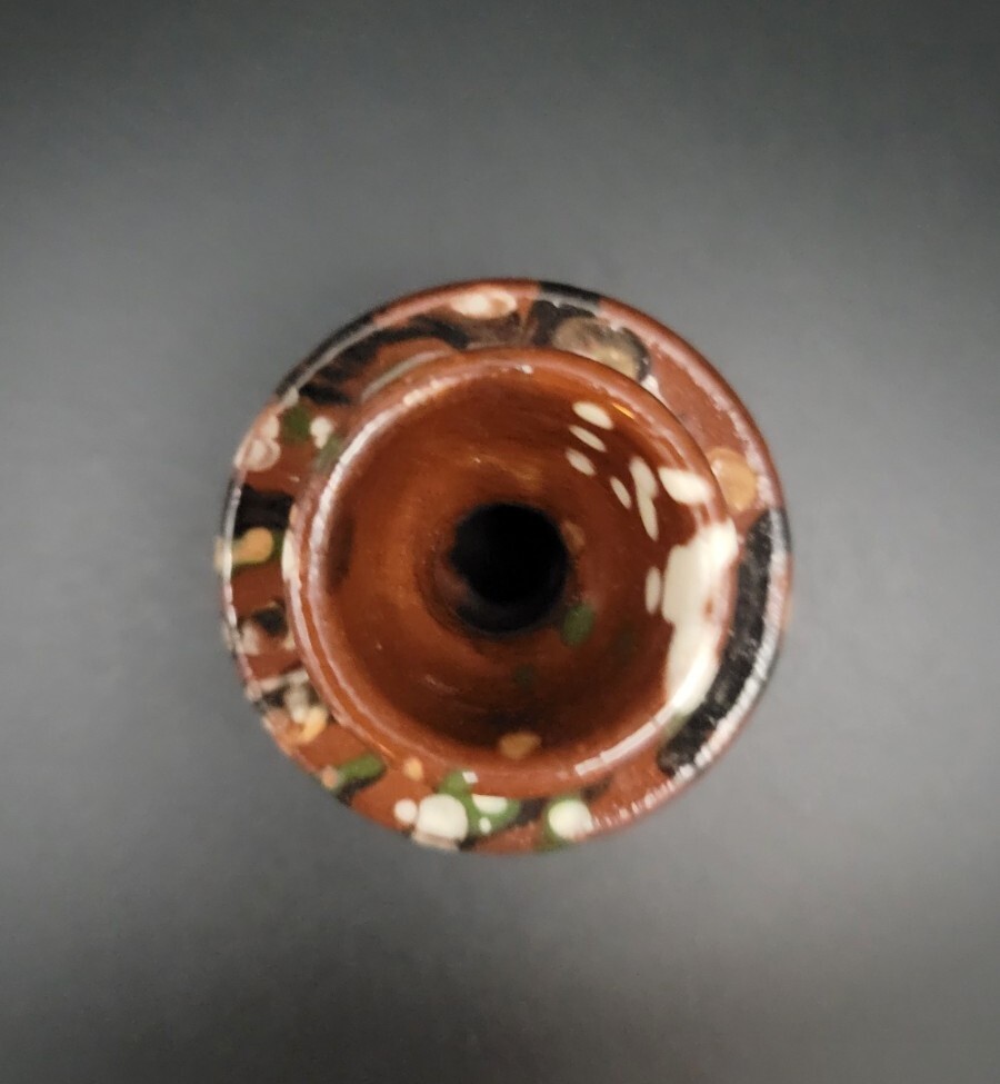 Small Redware Spatter Paint Glaze Candle Holder