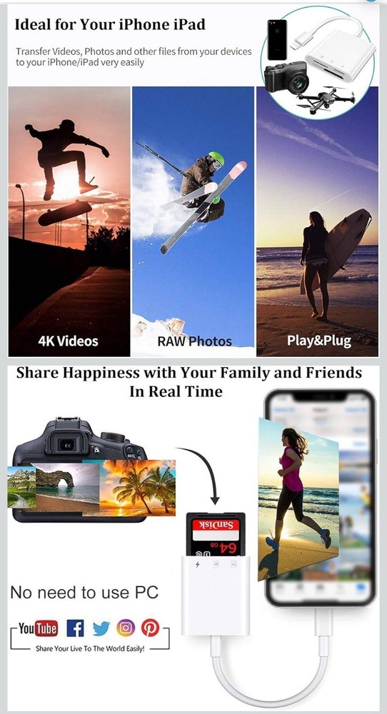 Lightning to SD/TF Camera Multi Function Adapter S-309