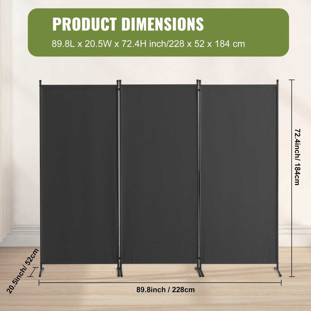 Room Divider 3-Panel Folding Privacy Screen Fabric Partition Office Gray