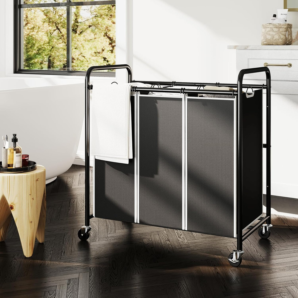 Laundry Sorter Hamper 3 Section, Divided Laundry Basket Organizer with Heavy Dut
