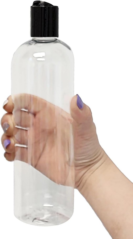 Clear Plastic Empty Bottles with Black Disc Top Caps