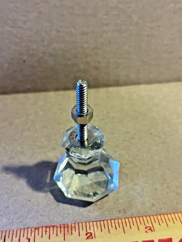 Vintage Glass Drawer Pull, 8 side, Clear Glass, Flat End