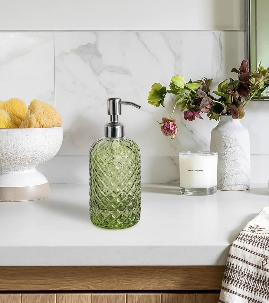 JASAI 18Oz Tea Green Soap Dispenser with Rust Proof Pump, Refillable