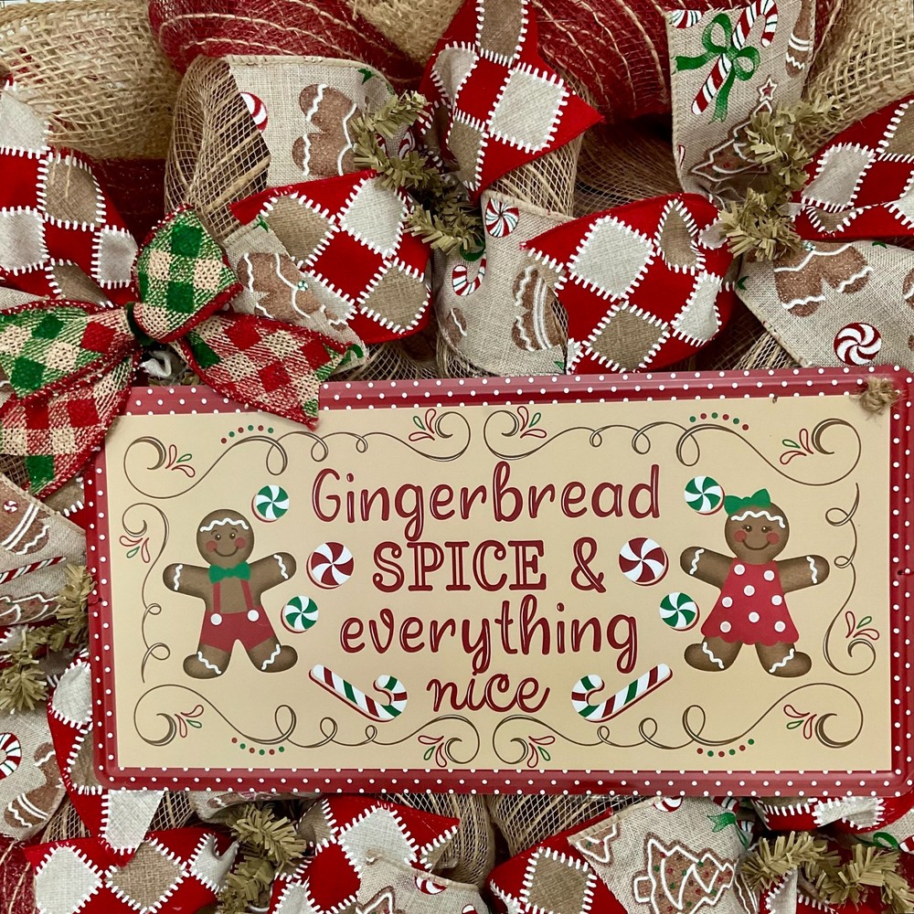 Gingerbread Spice & Everything Nice Christmas Wreath Handmade Deco Mesh
