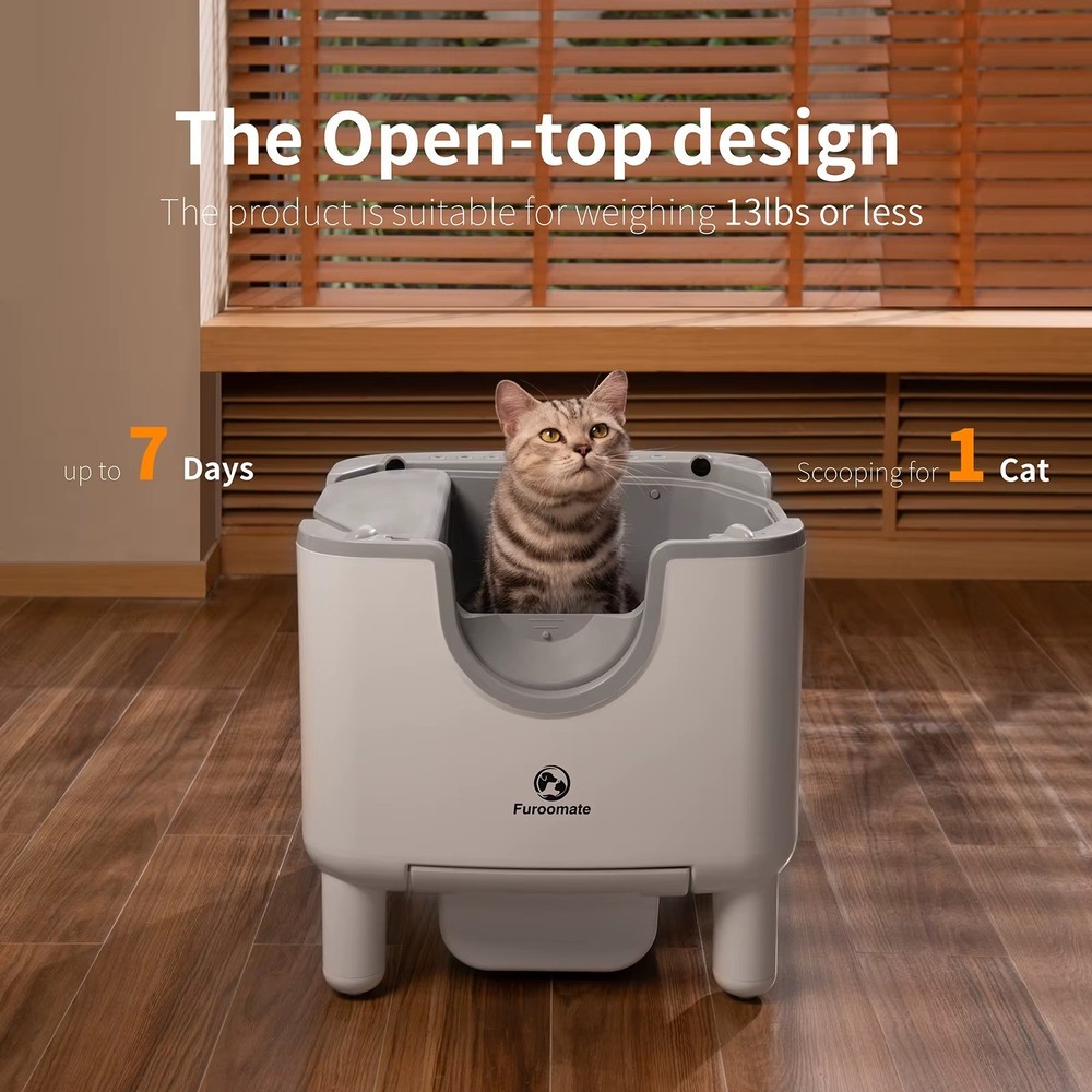 Self-Cleaning Litter Box - Open-Top Automatic Cat Litter Box with Odor Control