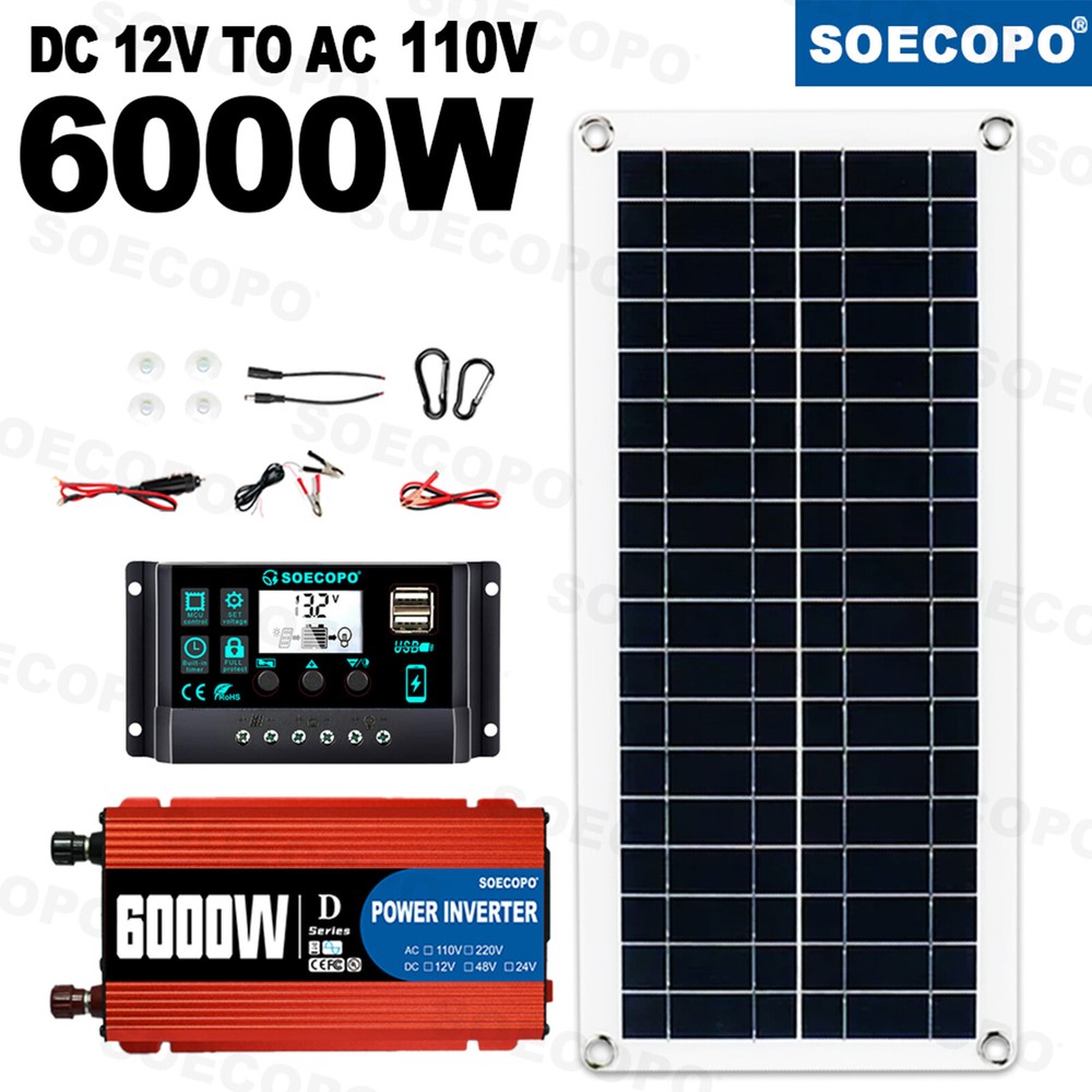 6000W 100A 110V Solar Panel Kit Complete Solar Power Generator Home Grid System