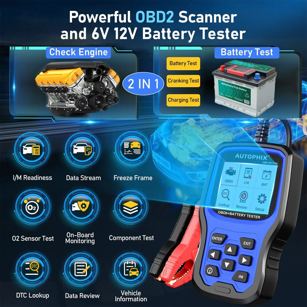 AUTOPHIX OM129 Pro OBD2 Scanner Full Check Engine Code Reader 12V Battery Test
