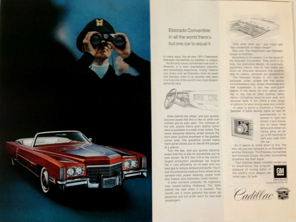 1971 Cadillac Eldorado Convertible Print Ad Binoculars