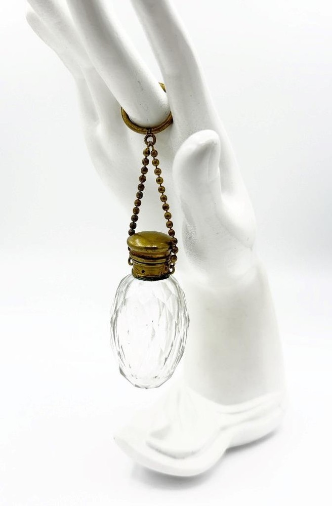 Antique Chatelaine Clear Perfume Scent Bottle w/ Finger Ring