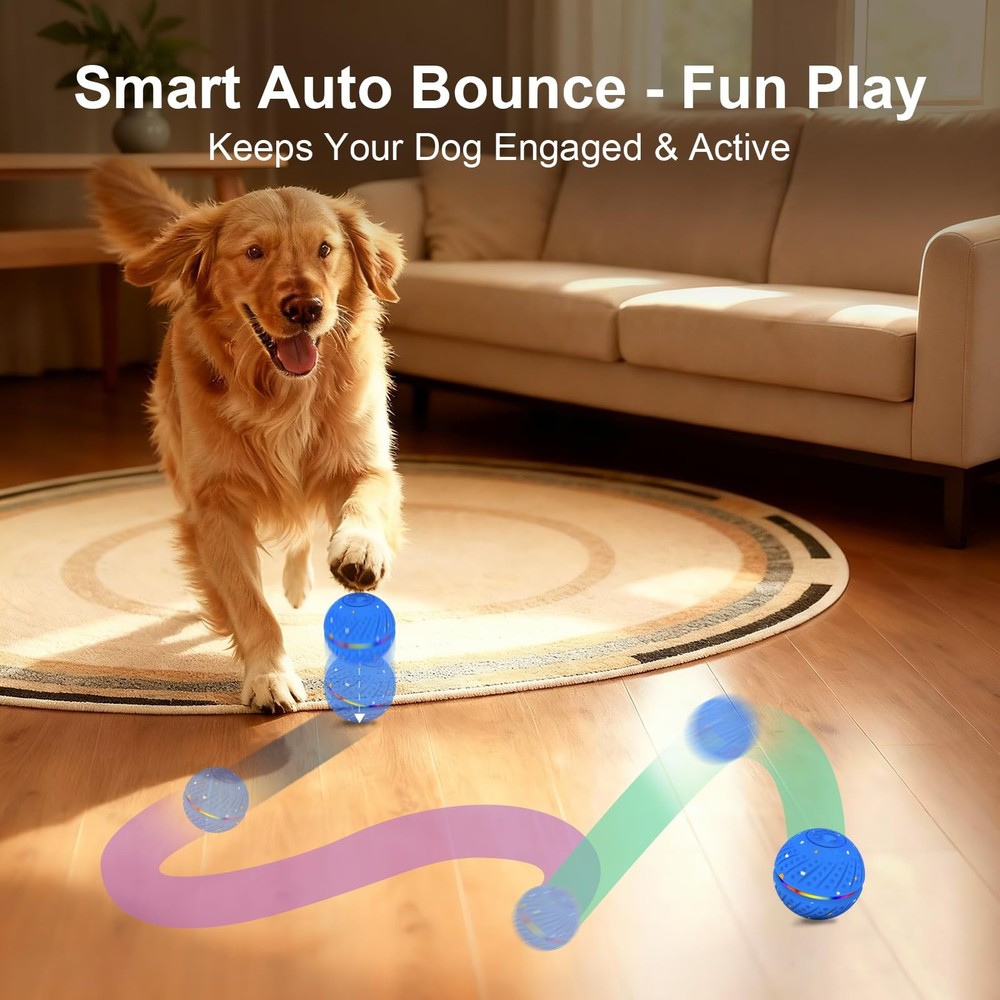 Auto Moving Interactive Dog Toy Ball, Smart Bouncing Rolling Ball 3 Modes USB