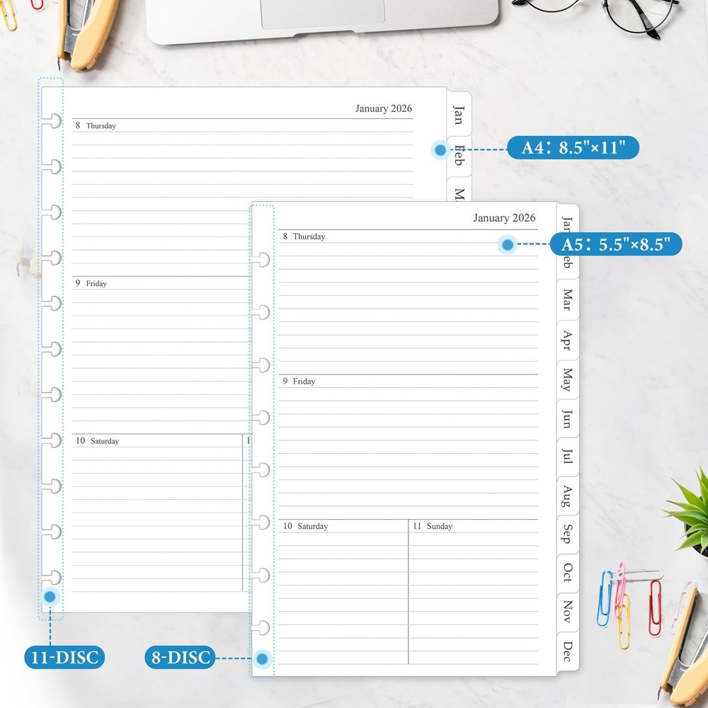 2026 Weekly & Monthly Planner Refill, A4 Letter Size Planner Inserts for 11-D...