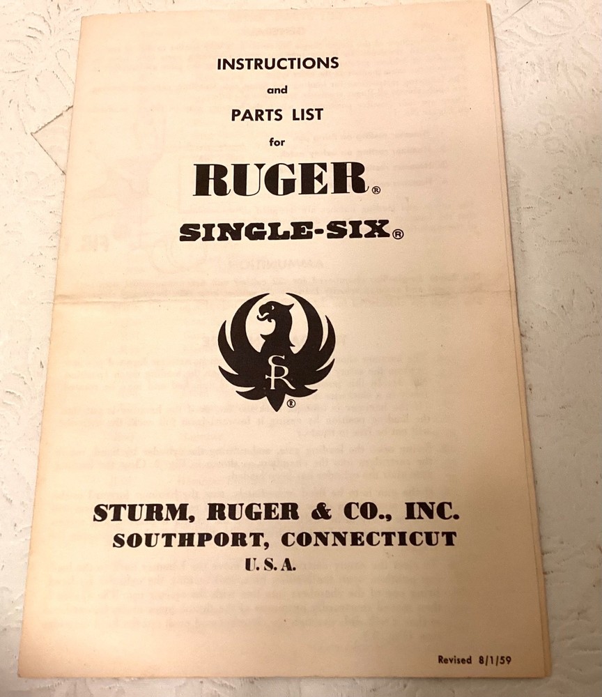 ORIGINAL STURM RUGER & CO INSTRUCTION MANUALS