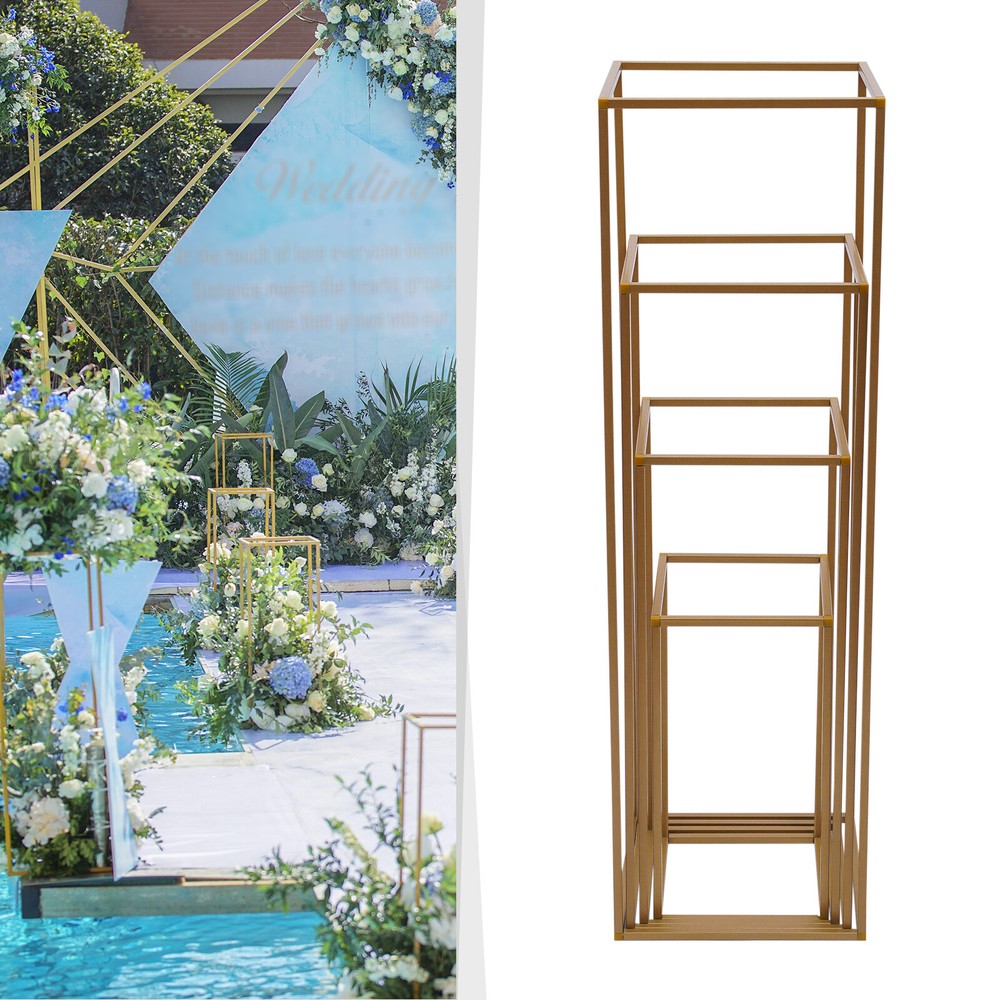 4PCS Gold Flower Stand Rectangular Rack Set For Wedding Table Centerpieces Decor