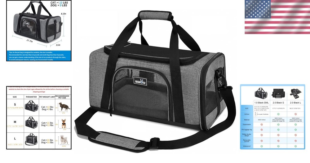 Compact TSA Approved Cat Carrier - Lightweight & Waterproof with Safety Features