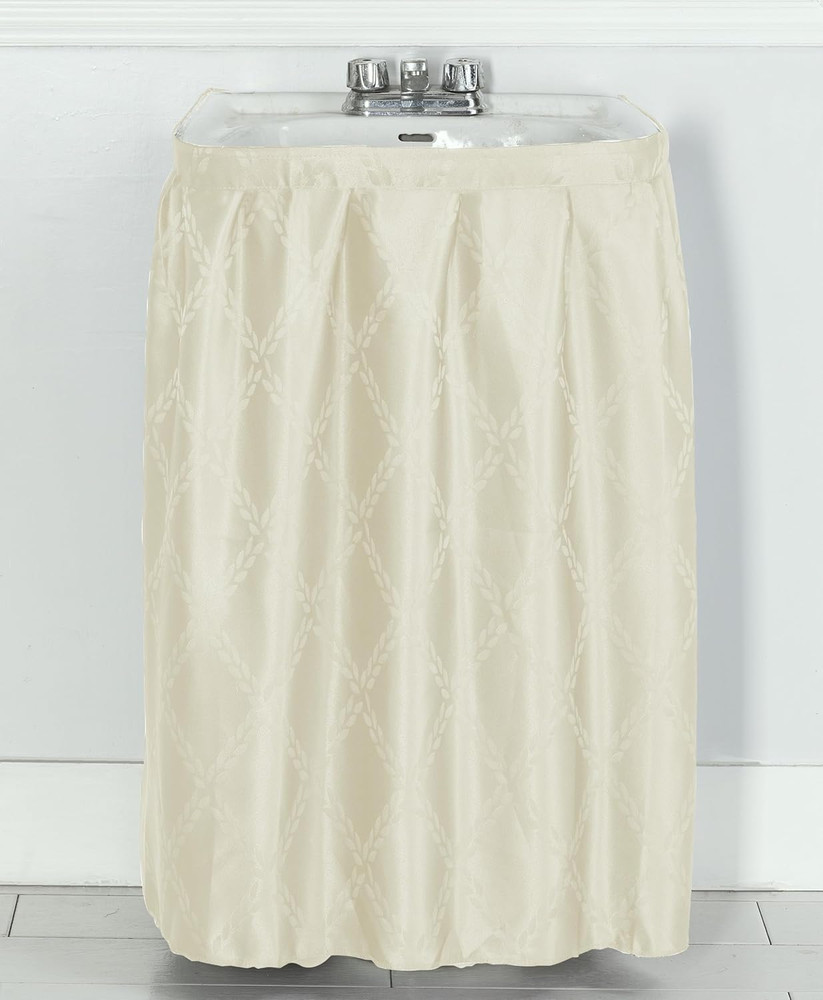 Self-Adhesive Water-Repellent Fabric Sink Skirt with Leaf Pattern (Ivory)