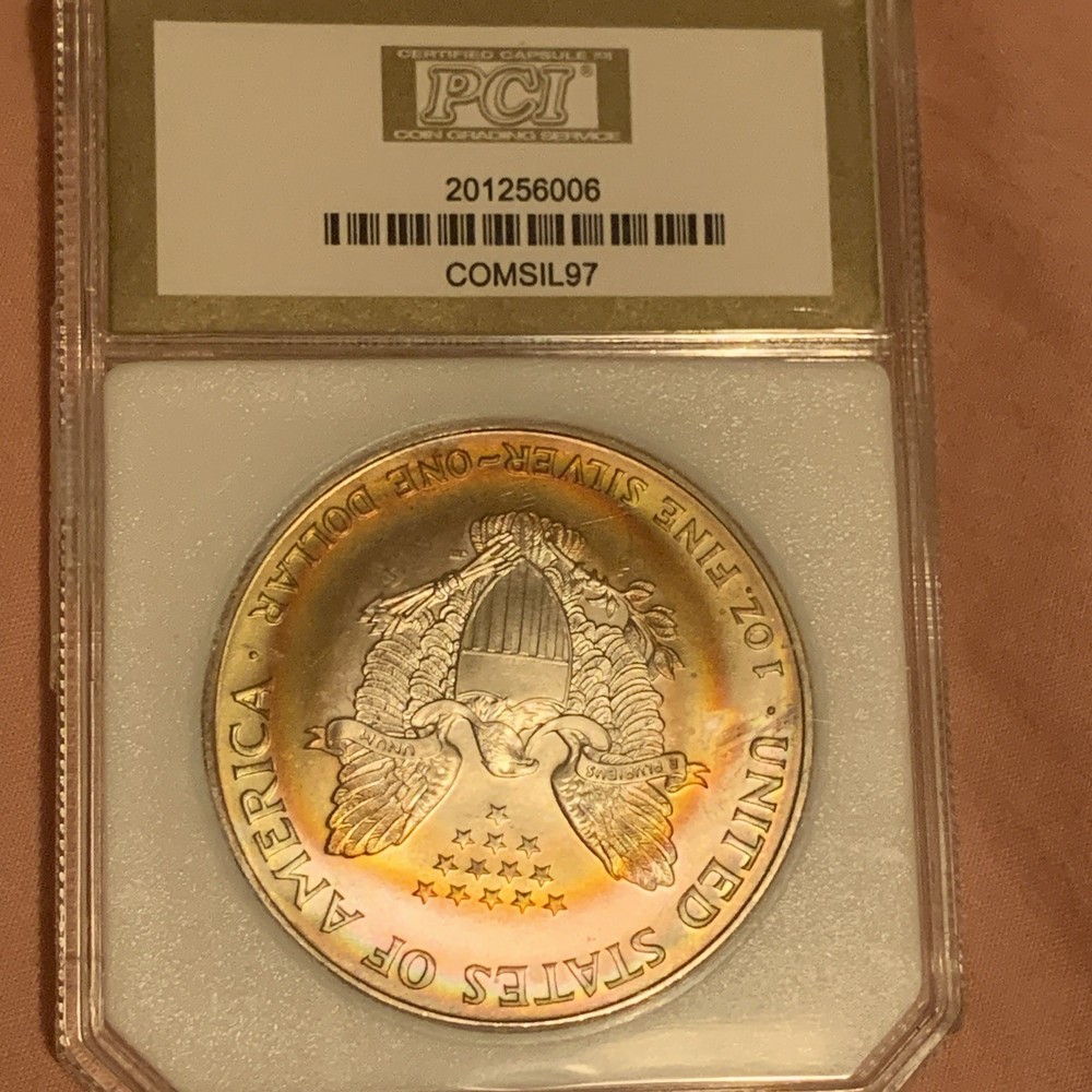 1997 American Silver Eagle $1 PCI MS70 Beautiful Toner