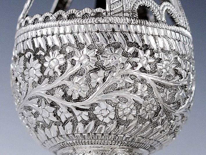 Great Antique Pair Silver Openwork Egg-Form Baskets - India? c1870s