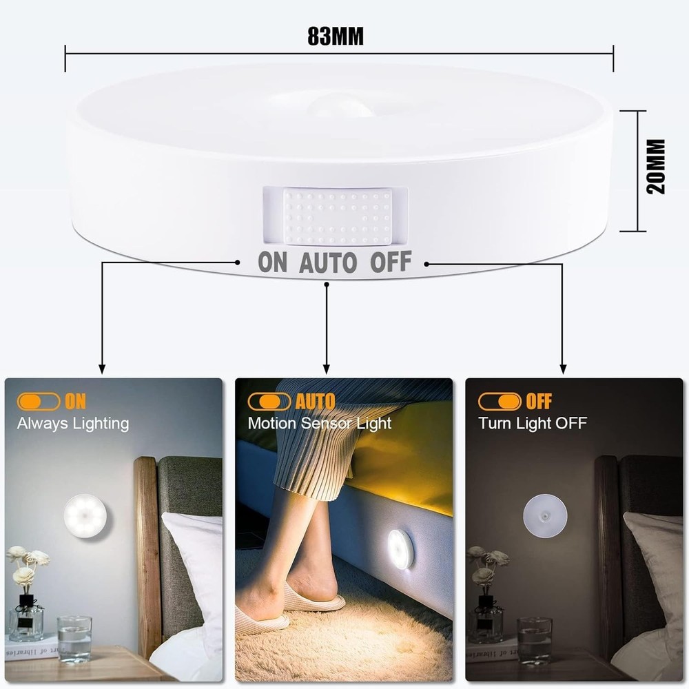 Upgraded Motion Sensor Light, 8 LEDs, 3 Pack Rechargeable, 3 Pack, Cold White