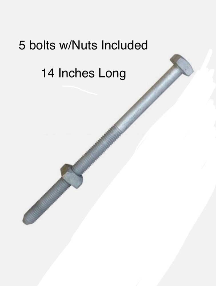 5 PACK Galvanized 5/8” x 14” Square Head Bolt w/ Nut - 14 Inches