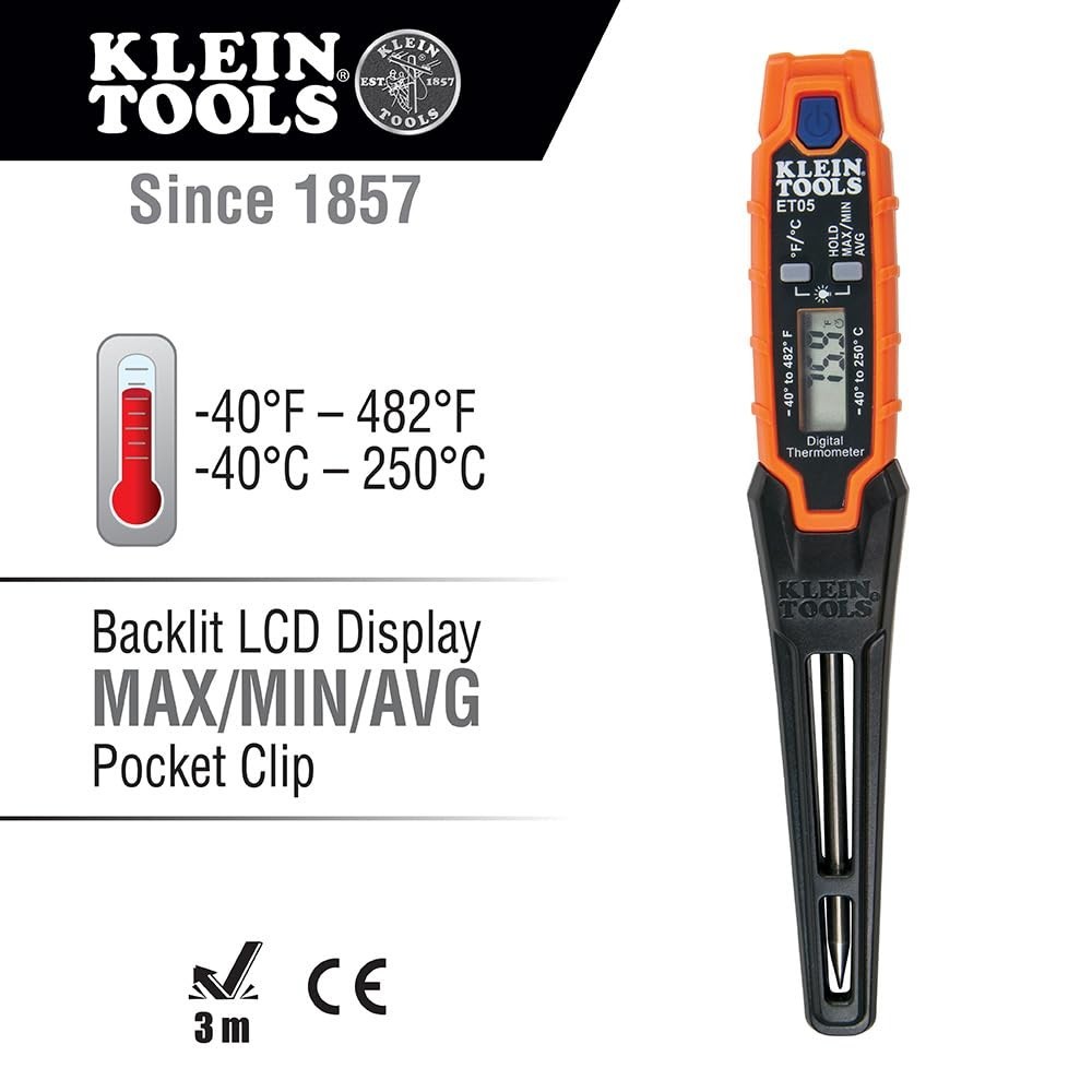 Digital Pocket Thermometer - Instant Read HVAC Tool with Backlit Display