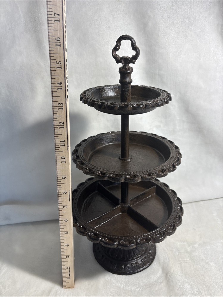 Vintage cast iron 3 tiered serving stand, 17” Tall